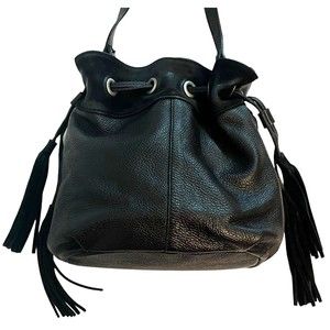 VTG American Eagle Outfitters Black Pebbled Leather Drawstring Bucket Crossbody